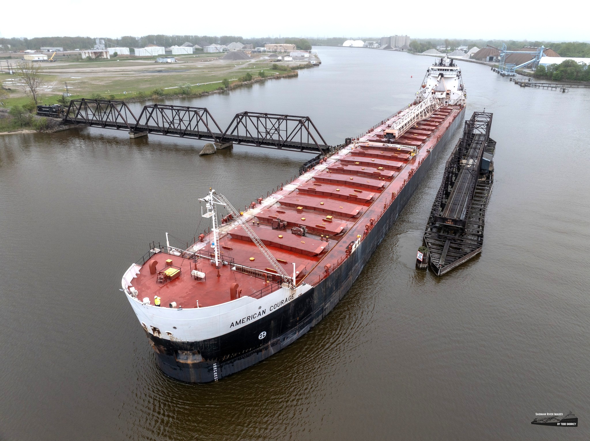 LSRC Drawbridge in Bay City with freighter
